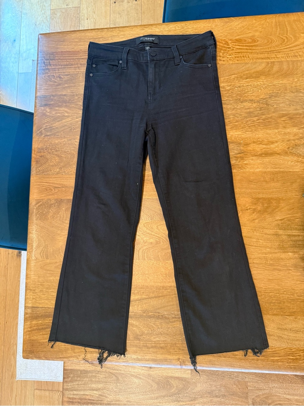 Liverpool Black Flare Jeans with Raw Hem